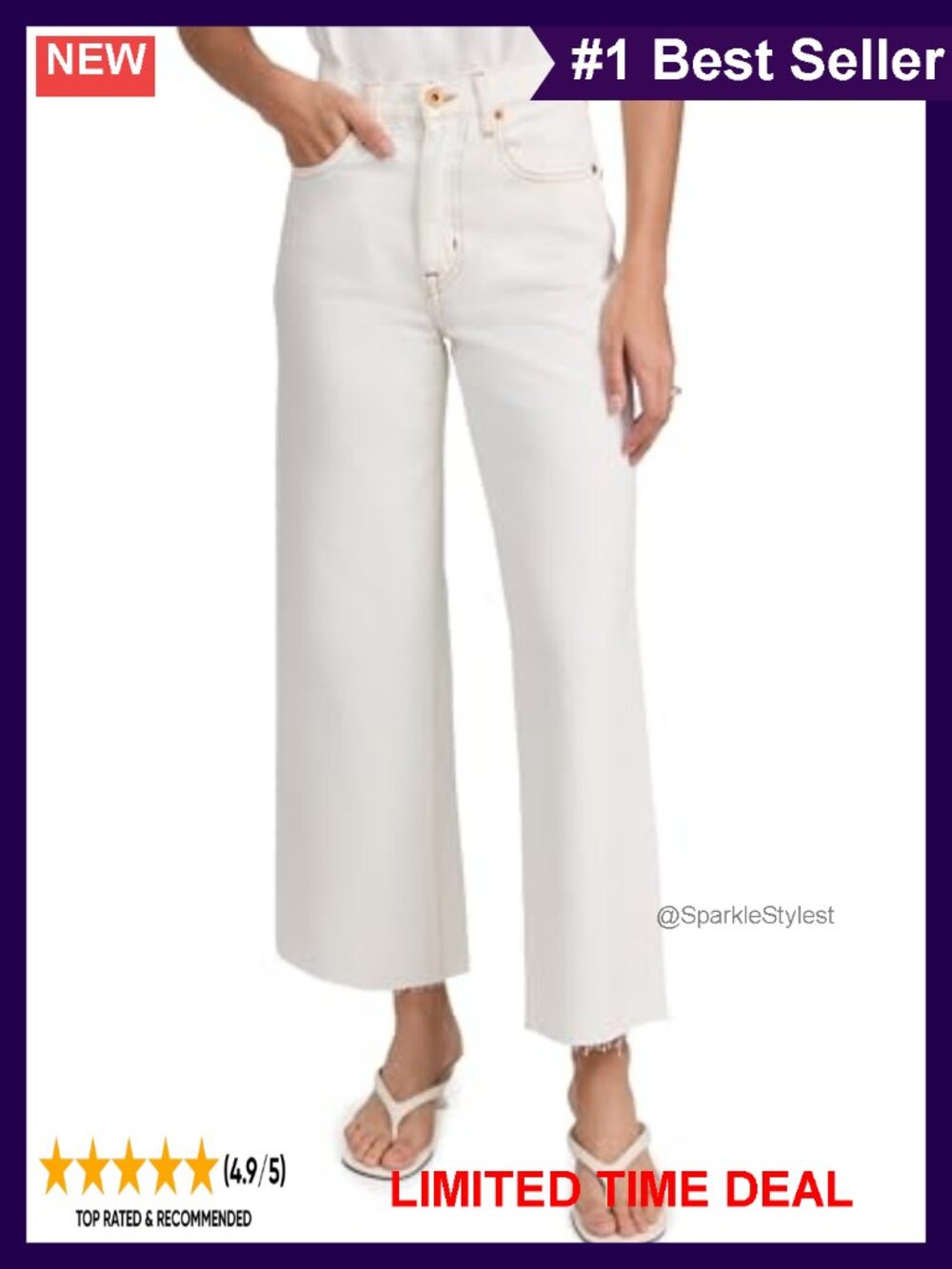 High Rise Crop Wide Leg Jeans Non-Stretch Denim Raw Hem